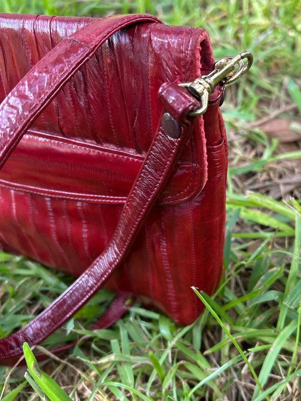 Vintage Eel Skin and Red Leather Shoulder Bag